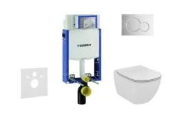 Geberit Kombifix - Inbouwreservoir Voor Hangend Toilet Met SIGMA01 Bedieningsknop, Glanzend Chroom + Ideal Standard Tesi - Hangend Toilet En Wc-bril, Aquablade, SoftClose 110.302.00.5 NU2