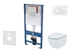 Kielle Genesis - Voorwand Montageset, Tesi Toilet En Softclose Toiletbril, Aquablade, Gemini II Bedieningspaneel, Glanzend Wit/chroom SANI11AD3101