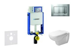 Geberit Kombifix - Toiletset Met Sigma30 Bedieningsplaat, Mat Chroom/chroom + Duravit D-Code Hangend Toilet En Wc Bril, Rimless, SoftClose 110.302.00.5 NH7