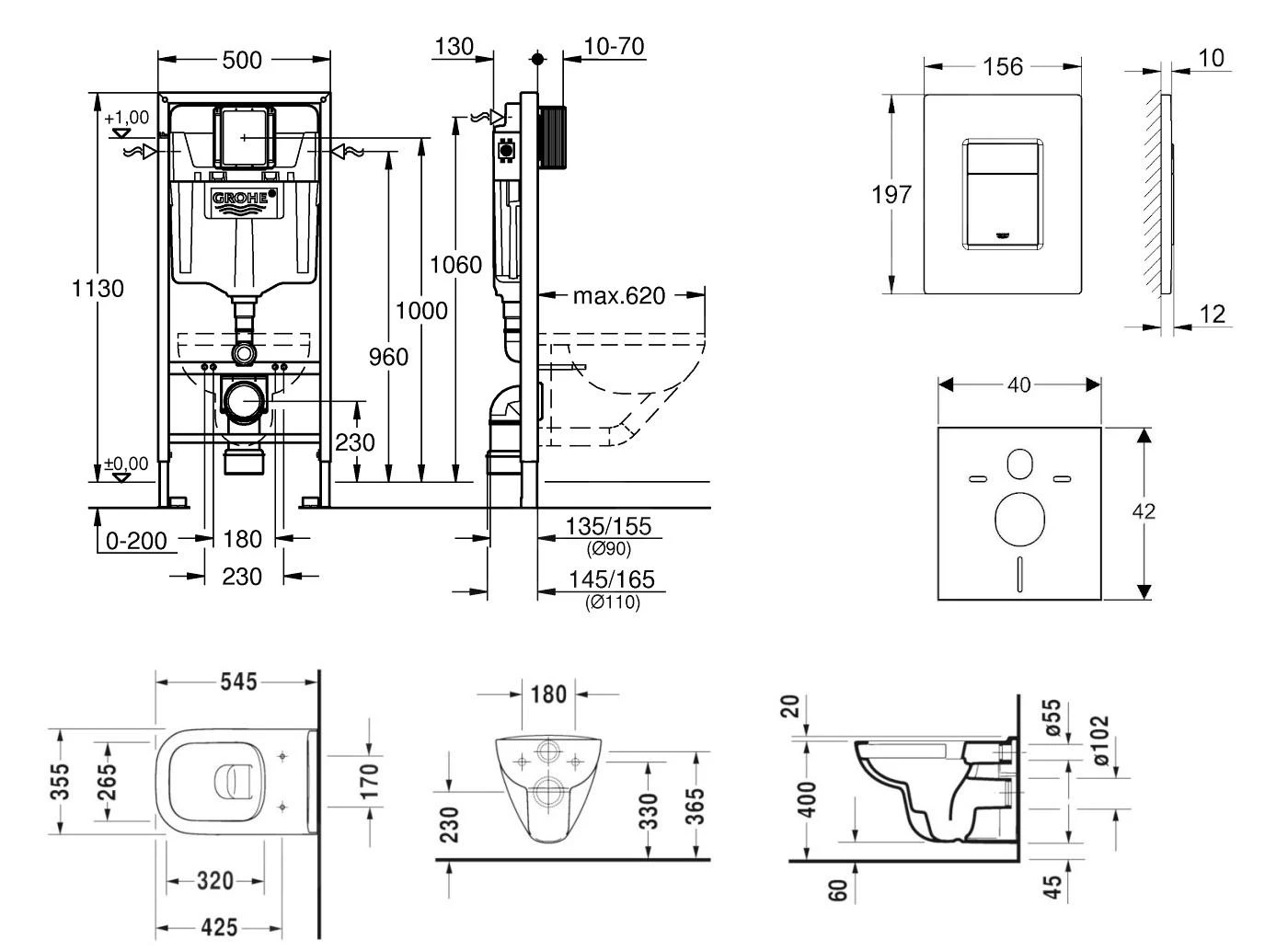 Grohe Rapid SL - Complete Toiletset, Wand-wc + D-Code Toiletzitting, Rimless, SoftClose, + Bedieningsplaat Skate Cosmo, Chroom 38528SET-KK 2 Grohe Rapid SL - Complete Toiletset, Wand-wc + D-Code Toiletzitting, Rimless, SoftClose, + Bedieningsplaat Skate Cosmo, Chroom 38528SET-KK - Afbeelding 2
