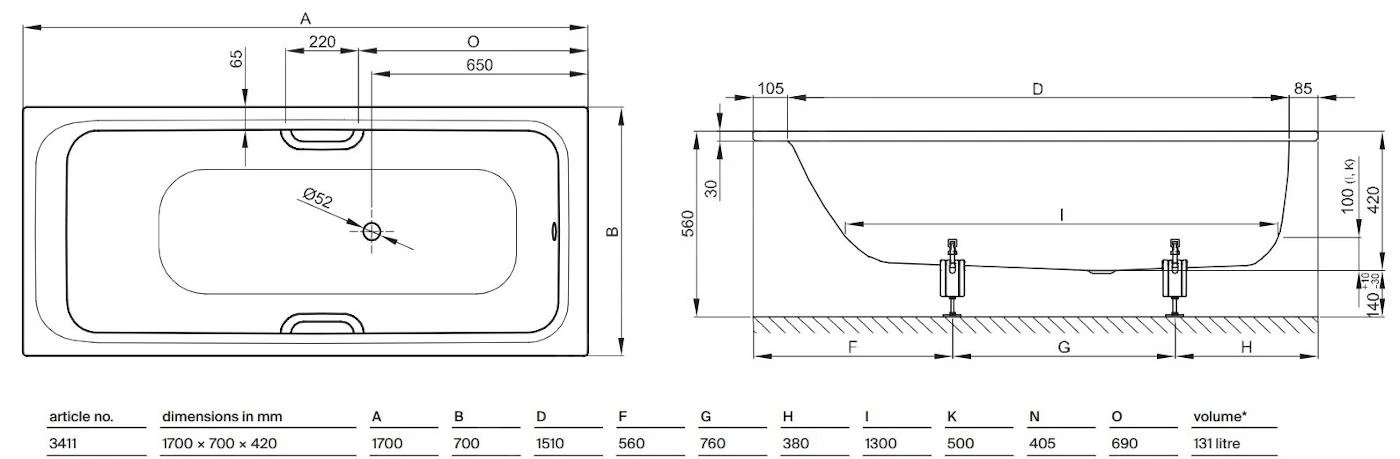 Bette Select - Inbouwbad 1700x700 Mm, Anti-Slip, Wit 3411-000AR 2 Bette Select - Inbouwbad 1700x700 Mm, Anti-Slip, Wit 3411-000AR - Afbeelding 2