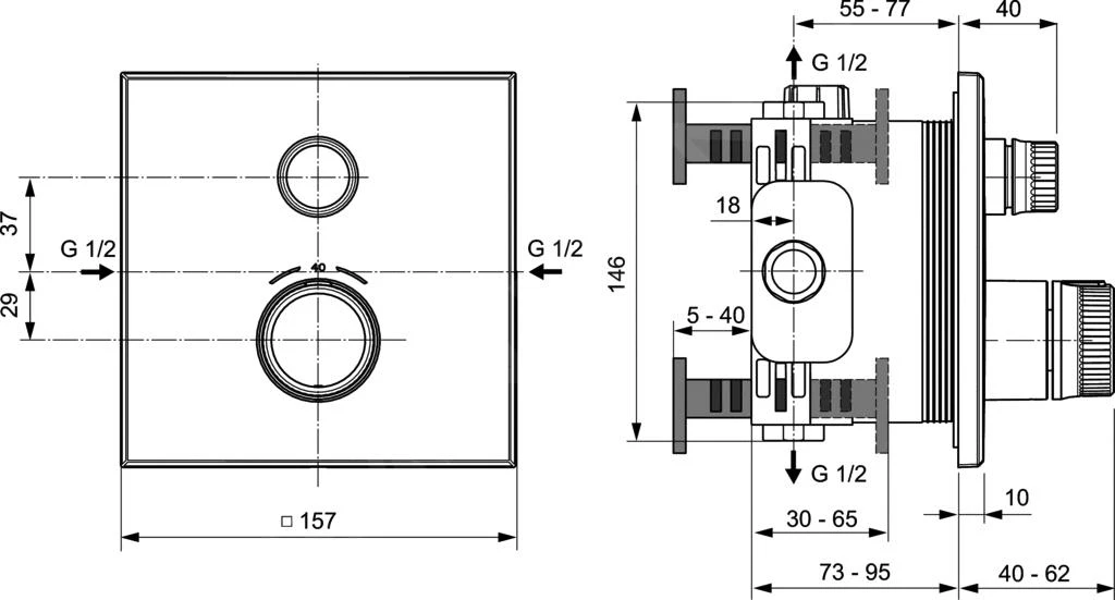 Ideal Standard CeraTherm Navigo - Inbouwthermostaat, Opbouwdeel, Chroom A7301AA 2 Ideal Standard CeraTherm Navigo - Inbouwthermostaat, Opbouwdeel, Chroom A7301AA - Afbeelding 2