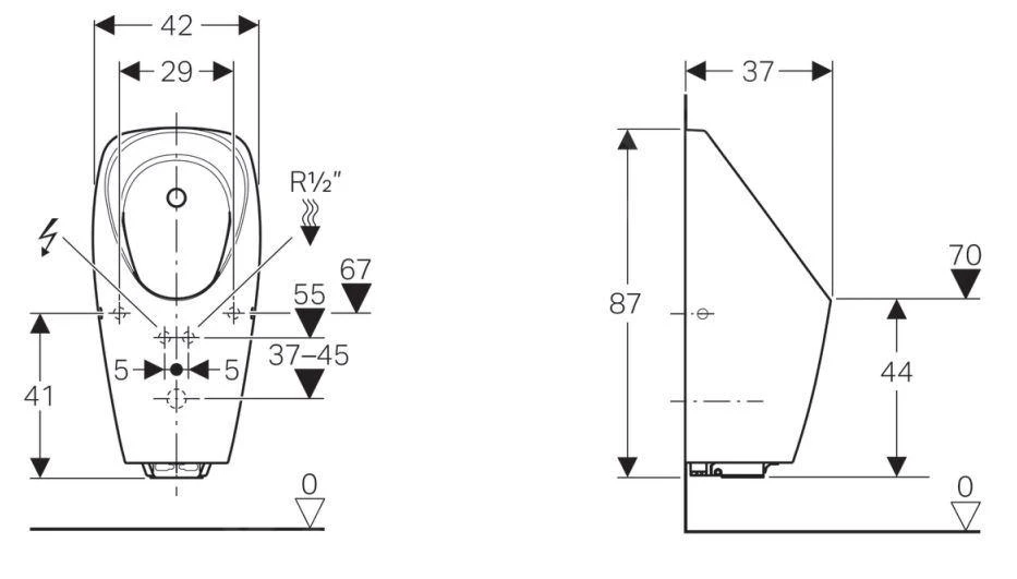 Geberit Urinoirs - Urinoir Tamina, Voor Geïntegreerd Besturing, Netvoeding, Wit 116.142.00.1 2 Geberit Urinoirs - Urinoir Tamina, Voor Geïntegreerd Besturing, Netvoeding, Wit 116.142.00.1 - Afbeelding 2