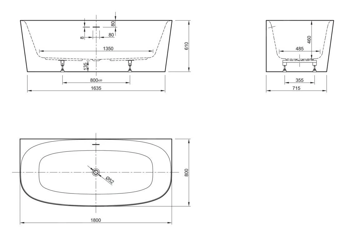 Ideal Standard Dea - Halfvrijstaand Bad, 1800x800 Mm, Wit T994001 2 Ideal Standard Dea - Halfvrijstaand Bad, 1800x800 Mm, Wit T994001 - Afbeelding 2