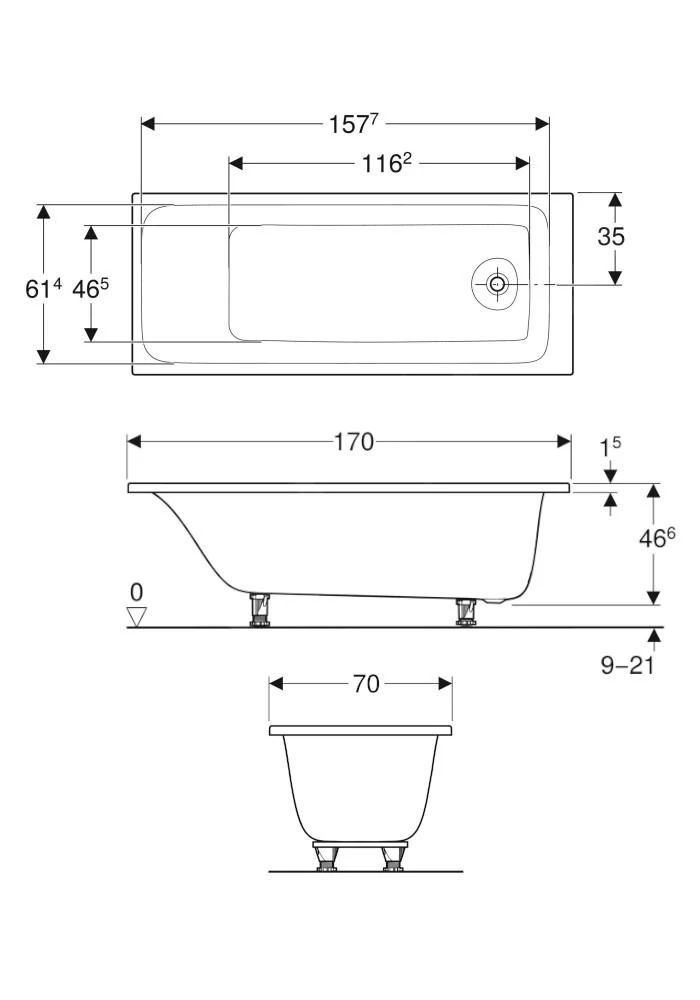 Geberit Tawa - Bad 1700x700x466 Mm, Wit 554.120.01.1 2 Geberit Tawa - Bad 1700x700x466 Mm, Wit 554.120.01.1 - Afbeelding 2
