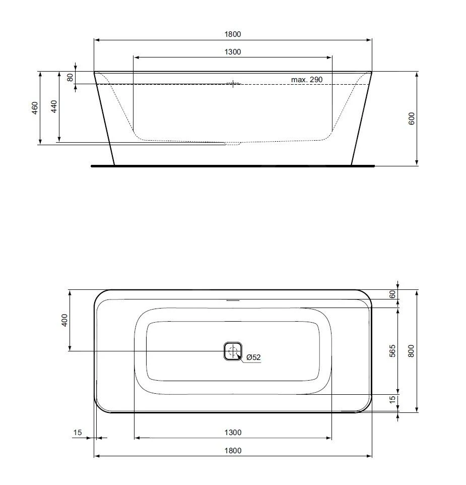 Ideal Standard Tonic II - Vrijstaand Bad 1800x800 Mm, Mat Wit/mat Zwart K8725V3 2 Ideal Standard Tonic II - Vrijstaand Bad 1800x800 Mm, Mat Wit/mat Zwart K8725V3 - Afbeelding 2