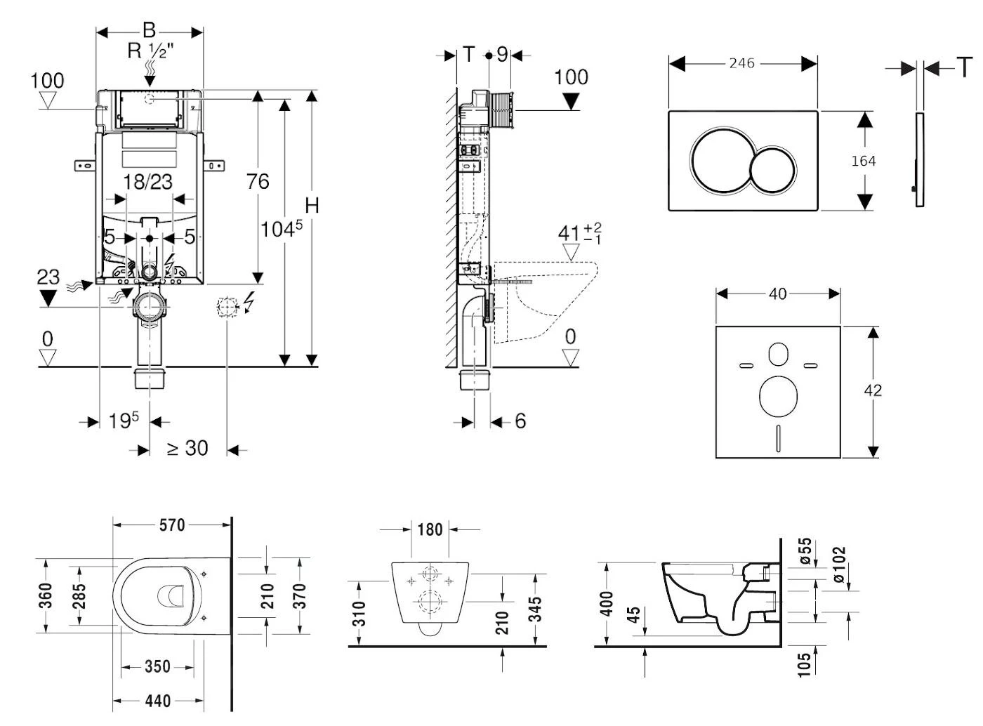 Geberit Kombifix - Toiletset Met Sigma01 Bedieningsplaat, Alpine Wit + Duravit ME By Starck Hangend Toilet En Wc Bril, Rimless, SoftClose 110.302.00.5 NM1 2 Geberit Kombifix - Toiletset Met Sigma01 Bedieningsplaat, Alpine Wit + Duravit ME By Starck Hangend Toilet En Wc Bril, Rimless, SoftClose 110.302.00.5 NM1 - Afbeelding 2