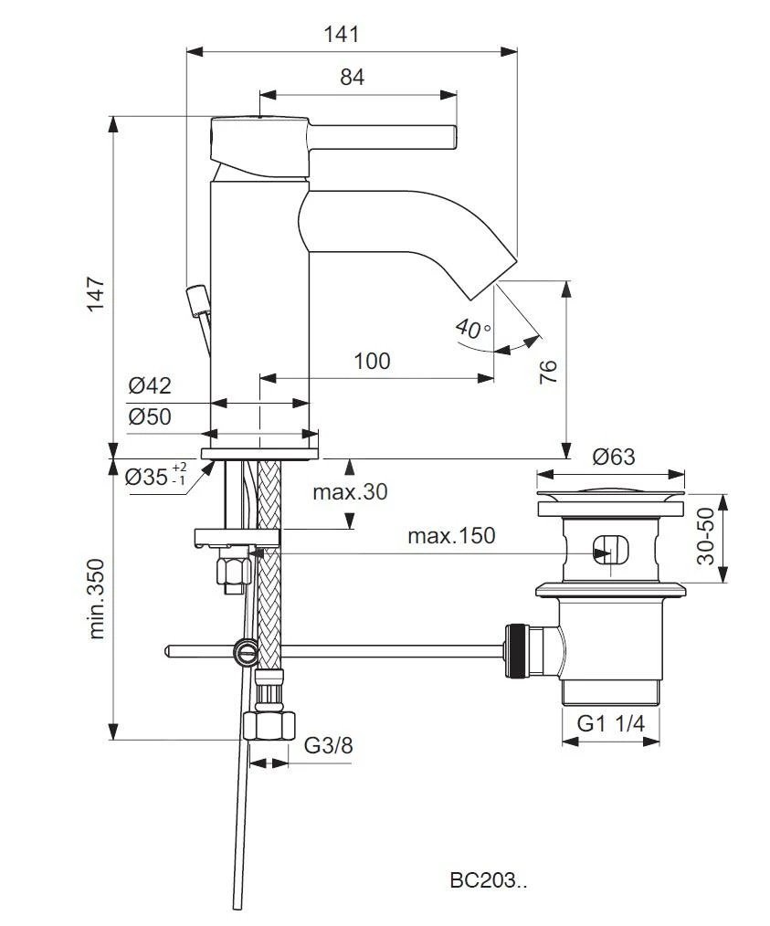 Ideal Standard CeraLine - Wastafelkraan Met Afvoer, Mat Zwart BC203U4 2 Ideal Standard CeraLine - Wastafelkraan Met Afvoer, Mat Zwart BC203U4 - Afbeelding 2