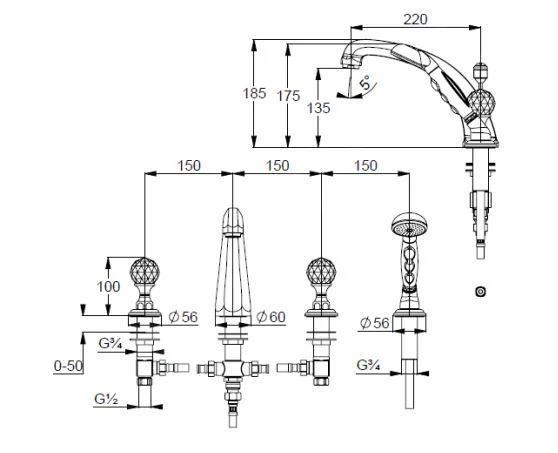Kludi Adlon - Badmengkraan Met Waste, 4-gats Installatie, Goud 5152445G4 2 Kludi Adlon - Badmengkraan Met Waste, 4-gats Installatie, Goud 5152445G4 - Afbeelding 2
