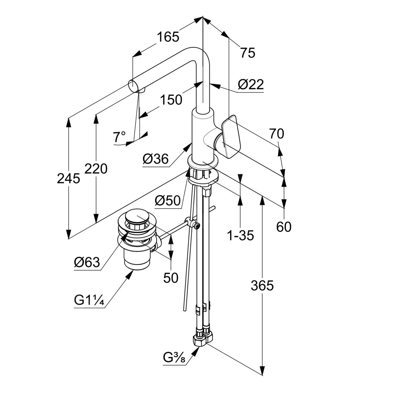 Kludi Pure&Style - Wastafelkraan Met Draaibare Uitloop En Waste, Chroom 400250575 2 Kludi Pure&Style - Wastafelkraan Met Draaibare Uitloop En Waste, Chroom 400250575 - Afbeelding 2