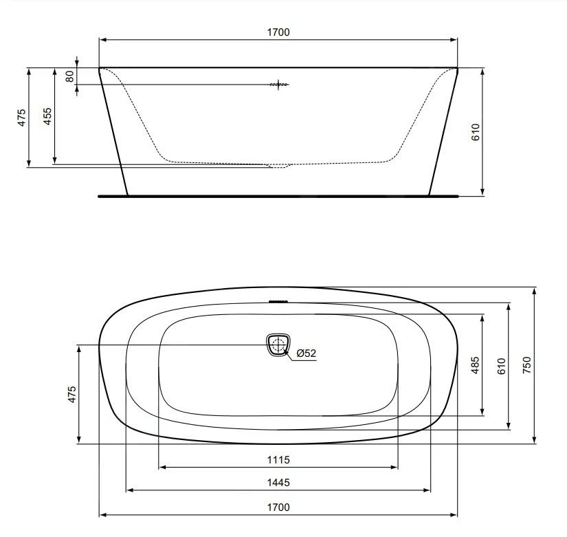 Ideal Standard Dea - Vrijstaand Bad 1700x750 Mm, Mat Wit/mat Zwart K8720V3 2 Ideal Standard Dea - Vrijstaand Bad 1700x750 Mm, Mat Wit/mat Zwart K8720V3 - Afbeelding 2