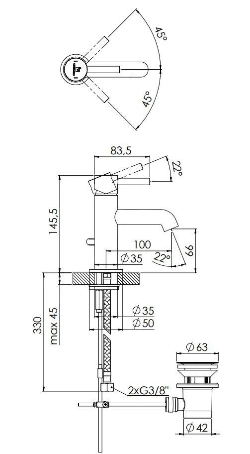 Steinberg 100 - Wastafelkraan Met Waste, Chroom 100 1055 2 Steinberg 100 - Wastafelkraan Met Waste, Chroom 100 1055 - Afbeelding 2