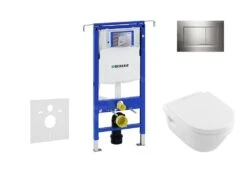 Geberit Duofix - Inbouwreservoir Voor Hangend Toilet Met SIGMA30 Bedieningsknop, Glanzend Chroom/mat Chroom + Villeroy Boch - Hangend Toilet En Wc-bril, DirectFlush, SoftClose, CeramicPlus 111.355.00.5 NB6