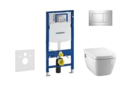 Geberit Duofix - Inbouwreservoir Voor Hangend Toilet Met SIGMA30 Bedieningsknop, Glanzend Chroom/chroom Mat + Tece One - Hangend Douche-wc En Wc-bril, Rimless, SoftClose 111.300.00.5 NT6