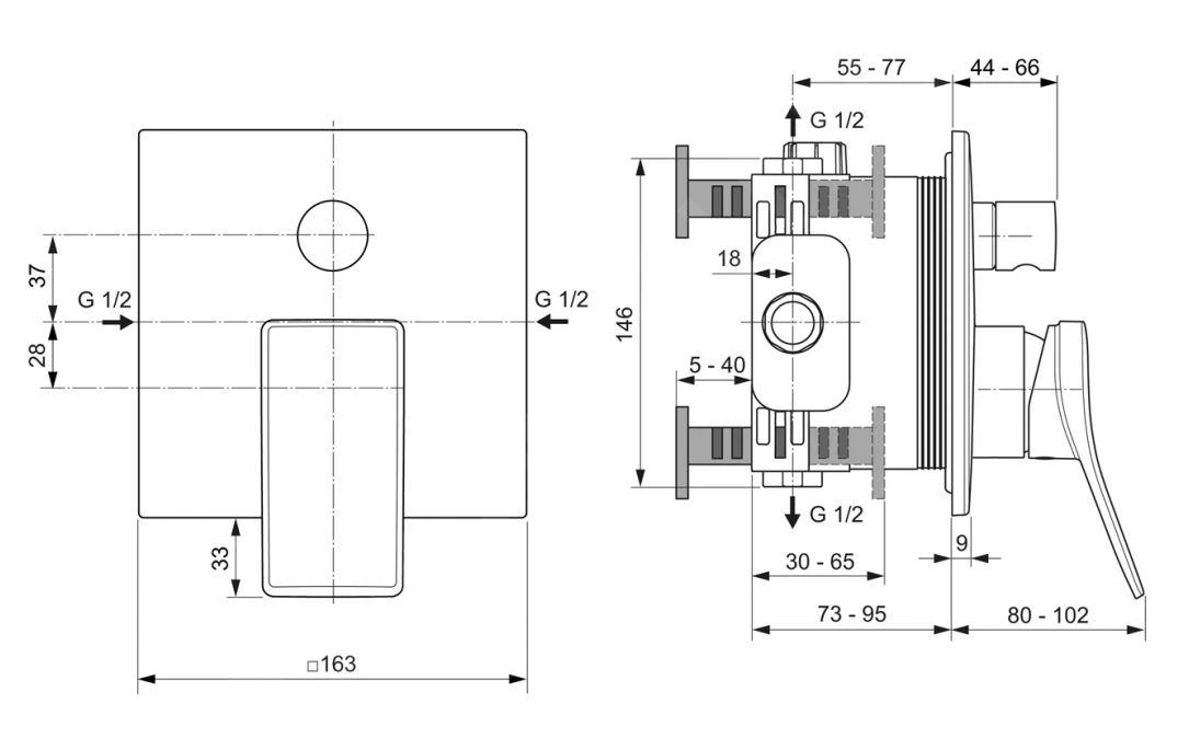 Ideal Standard Conca Tap - Inbouw Mengkraan, Voor 2 Functies, Silver Storm A7374GN 2 Ideal Standard Conca Tap - Inbouw Mengkraan, Voor 2 Functies, Silver Storm A7374GN - Afbeelding 2