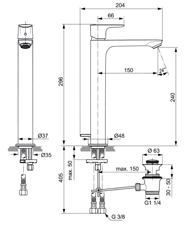 Ideal Standard Connect Air - Slim Wastafelkraan Met Waste, Silver Storm A7025GN 2 Ideal Standard Connect Air - Slim Wastafelkraan Met Waste, Silver Storm A7025GN - Afbeelding 2