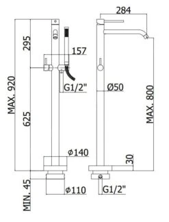 Paffoni Light - Vrijstaande Badkraan, Met Accessoires, Rvs LIG032ST -Badkamer Luxe 563febc9d2efbc113442f764