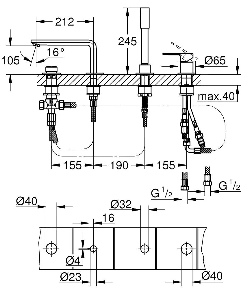Grohe Lineare - Badrandcombinatie, 4-gats Installatie, Geborsteld Hard Graphite 19577AL1 2 Grohe Lineare - Badrandcombinatie, 4-gats Installatie, Geborsteld Hard Graphite 19577AL1 - Afbeelding 2
