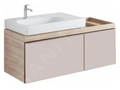 Geberit Citterio - Wastafelonderkast 750 Mm, Met Bijzetplank, Glanzend Glas/taupe/licht Eiken 500.562.JI.1