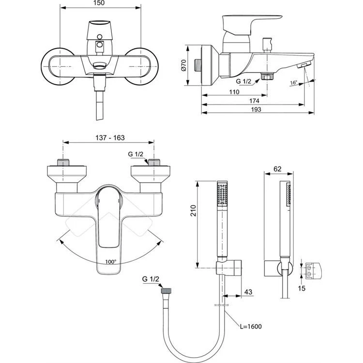 Ideal Standard Connect Air - Badkraan Met Accessoires, Silver Storm A7056GN 2 Ideal Standard Connect Air - Badkraan Met Accessoires, Silver Storm A7056GN - Afbeelding 2