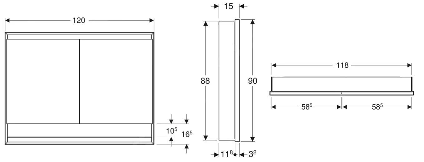 Geberit ONE - Spiegelkast Met LED-verlichting, 1200x900x150 Mm, 2 Deuren, Met Nis, Inbouw, Aluminium 505.825.00.1 2 Geberit ONE - Spiegelkast Met LED-verlichting, 1200x900x150 Mm, 2 Deuren, Met Nis, Inbouw, Aluminium 505.825.00.1 - Afbeelding 2
