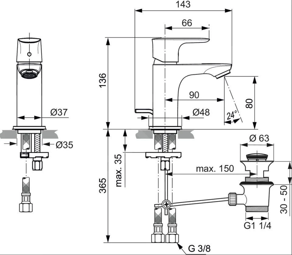 Ideal Standard Connect Air - Piccolo Slim Wastafelkraan Met Waste, Magnetic Grey A7014A5 2 Ideal Standard Connect Air - Piccolo Slim Wastafelkraan Met Waste, Magnetic Grey A7014A5 - Afbeelding 2