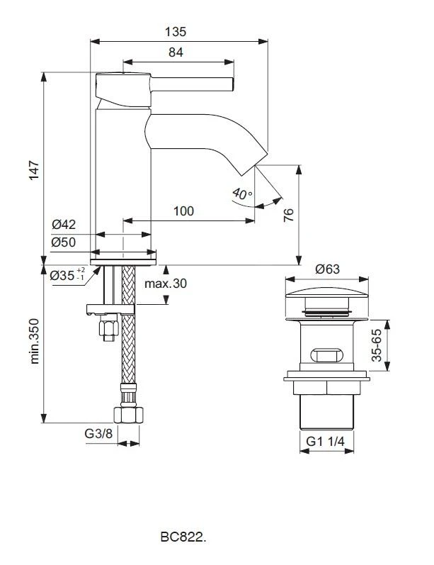 Ideal Standard CeraLine - Wastafelkraan Met Click-Clack Afvoer, Chroom BC822AA 2 Ideal Standard CeraLine - Wastafelkraan Met Click-Clack Afvoer, Chroom BC822AA - Afbeelding 2
