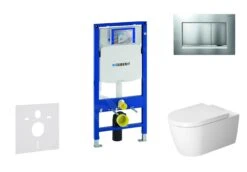 Geberit Duofix - Toiletset Met Sigma30 Bedieningsplaat, Mat Chroom/chroom + Duravit ME By Starck Hangend Toilet En Wc Bril, Rimless, SoftClose 111.300.00.5 NM7