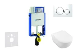 Geberit Kombifix - Toiletset Met Sigma20 Bedieningsplaat, Wit/glanzend Chroom + Villeroy Boch Hangend Toilet En Wc Bril, SoftClose, DirectFlush, CeramicPlus 110.302.00.5 NI4