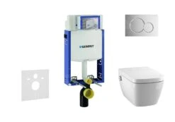 Geberit Kombifix - Inbouwreservoir Voor Hangend Toilet Met SIGMA01 Bedieningsknop, Glanzend Chroom + Tece One - Hangend Douche-wc En Wc-bril, Rimless, SoftClose 110.302.00.5 NT2