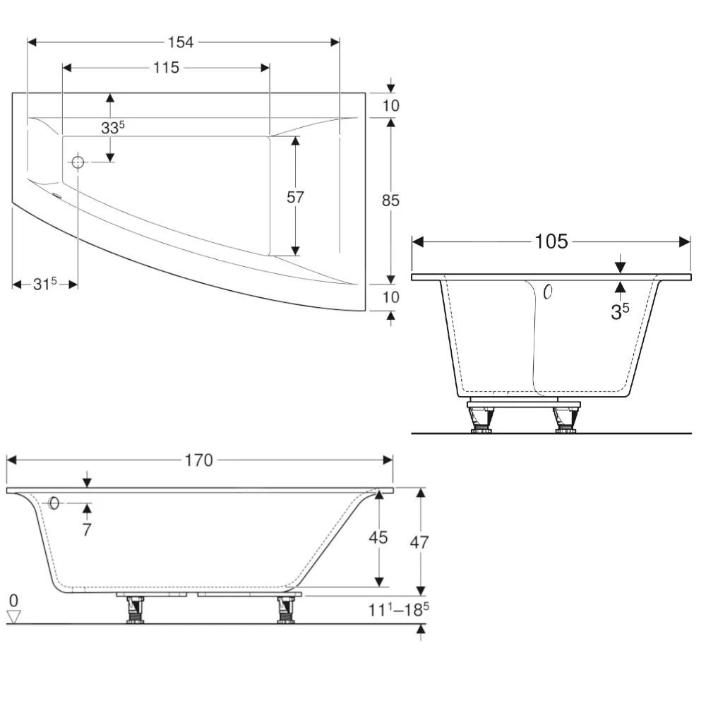 Geberit Selnova Square - Asymmetrisch Bad 1700x1050x470 Mm, Rechts, Wit 554.291.01.1 2 Geberit Selnova Square - Asymmetrisch Bad 1700x1050x470 Mm, Rechts, Wit 554.291.01.1 - Afbeelding 2