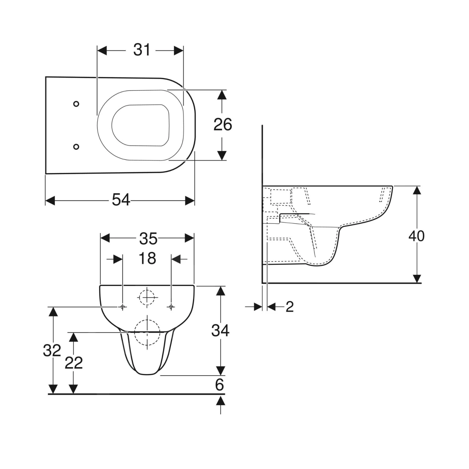 Geberit Smyle - Wandcloset, Wit 500.211.01.1 2 Geberit Smyle - Wandcloset, Wit 500.211.01.1 - Afbeelding 2