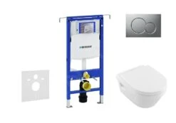 Geberit Duofix - Set Voorwandinstallatie, Toilet En Villeroy & Boch Zitting, Bedieningspaneel Sigma01, DirectFlush, SoftClose, CeramicPlus, Mat Chroom 111.355.00.5 NB3