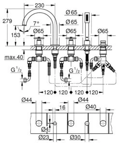 Grohe Atrio - Badkraan, 5-gats Installatie, Chroom 19923003 -Badkamer Luxe 64f8c526e3a97b1f8e70a4b2 1