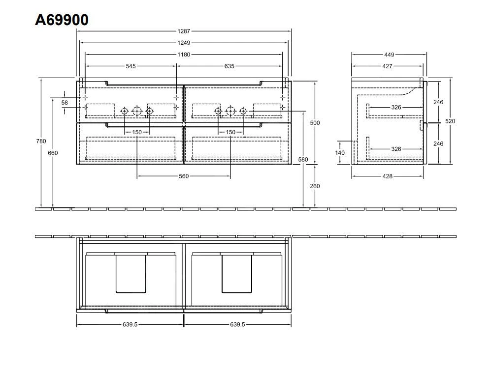 Villeroy & Boch Subway 2.0 - Wastafelkast, 1287x520x449 Mm, Jilm Impresso A69900PN 2 Villeroy & Boch Subway 2.0 - Wastafelkast, 1287x520x449 Mm, Jilm Impresso A69900PN - Afbeelding 2