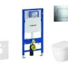Geberit Duofix - Toiletset Met Sigma30 Bedieningsplaat, Glanzend Chroom/mat Chroom + Duravit ME By Starck Hangend Toilet En Wc Bril, Rimless, SoftClose 111.300.00.5 NM6