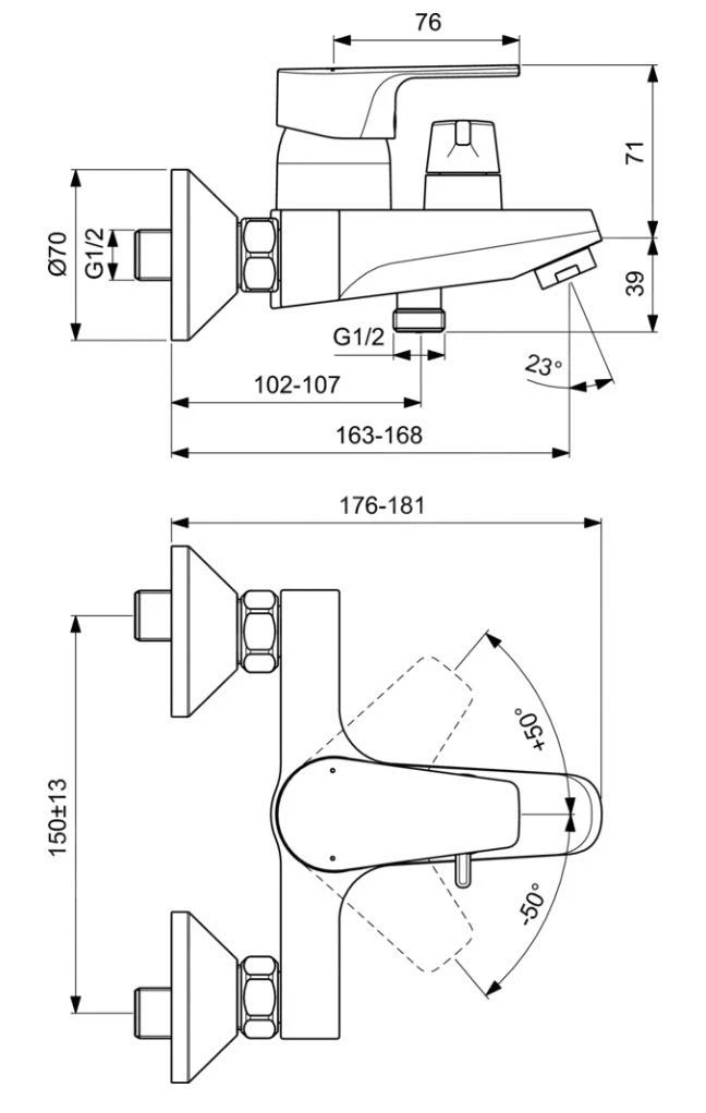 Ideal Standard Cerafine D - Badkraan, Chroom/grijze Parel BC494U8 2 Ideal Standard Cerafine D - Badkraan, Chroom/grijze Parel BC494U8 - Afbeelding 2