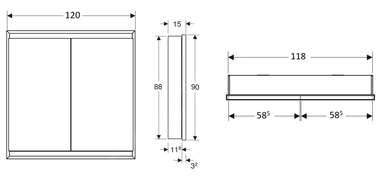 Geberit ONE - Spiegelkast Met LED-verlichting, 1200x900x150 Mm, 2 Deuren, Inbouw, Aluminium 505.805.00.1 2 Geberit ONE - Spiegelkast Met LED-verlichting, 1200x900x150 Mm, 2 Deuren, Inbouw, Aluminium 505.805.00.1 - Afbeelding 2