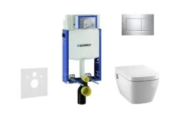 Geberit Kombifix - Inbouwreservoir Voor Hangend Toilet Met SIGMA30 Bedieningsknop, Glanzend Chroom/chroom Mat + Tece One - Hangend Douche-wc En Wc-bril, Rimless, SoftClose 110.302.00.5 NT6