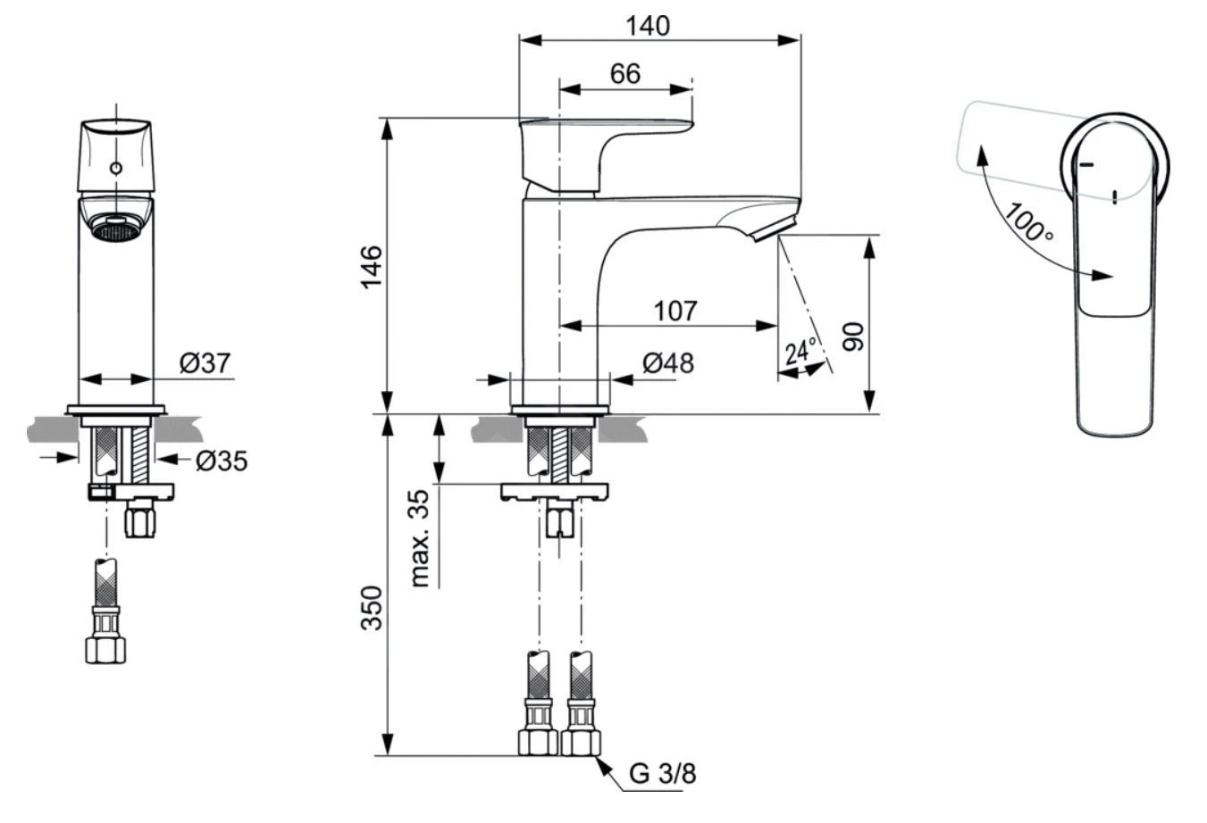 Ideal Standard Connect Air - Slim Wastafelkraan, BlueStart, Magnetic Grey A7011A5 2 Ideal Standard Connect Air - Slim Wastafelkraan, BlueStart, Magnetic Grey A7011A5 - Afbeelding 2