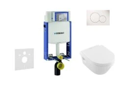 Geberit Kombifix - Inbouwreservoir Voor Hangend Toilet Met SIGMA01 Bedieningsknop, Alpine Wit + Villeroy Boch - Hangend Toilet En Wc-bril, DirectFlush, SoftClose, CeramicPlus 110.302.00.5 NB1