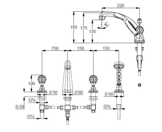 Kludi Adlon - Badmengkraan Met Waste, 4-gats Installatie, Chroom 5152405G5 2 Kludi Adlon - Badmengkraan Met Waste, 4-gats Installatie, Chroom 5152405G5 - Afbeelding 2