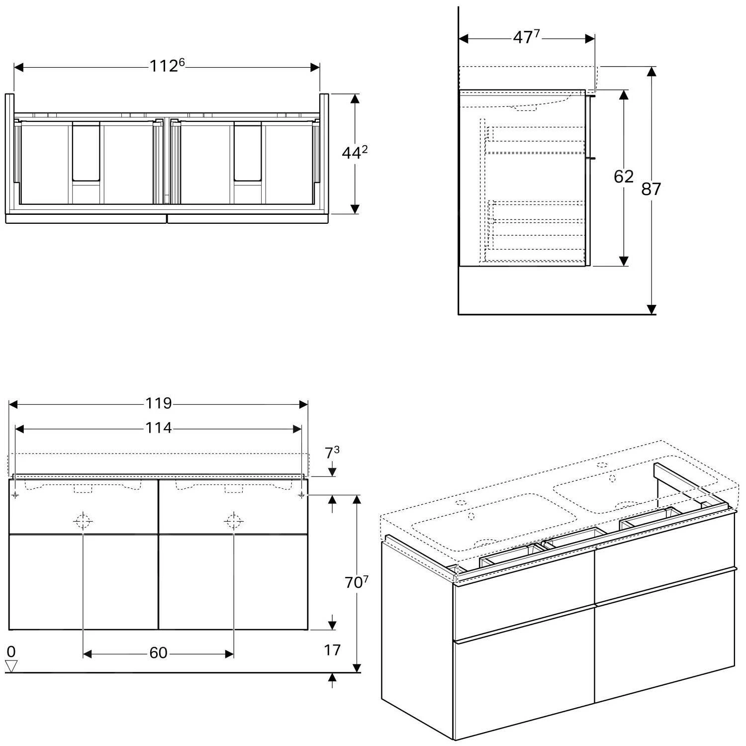 Geberit ICon - Onderkast Voor Dubbele Wastafel Met 4 Laden 1200 Mm, Mat Wit 841520000 2 Geberit ICon - Onderkast Voor Dubbele Wastafel Met 4 Laden 1200 Mm, Mat Wit 841520000 - Afbeelding 2