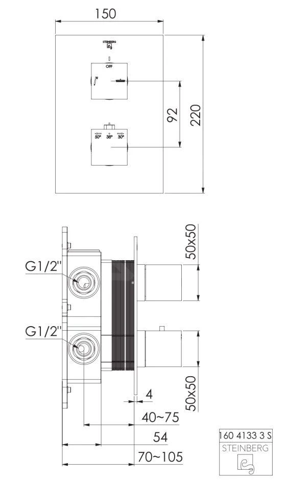 Steinberg 160 - Inbouw Thermostatische Kraan Voor 2 Functies, Mat Zwart 160 4133 3 S 2 Steinberg 160 - Inbouw Thermostatische Kraan Voor 2 Functies, Mat Zwart 160 4133 3 S - Afbeelding 2