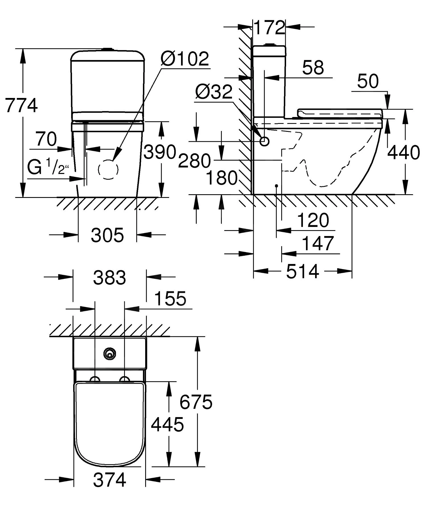 Grohe Euro Ceramic - Duobloktoilet Incl. Reservoir, Met SoftClose Wc Bril, Rimless, Triple Vortex, PureGuard, Alpine Wit 3946200H 2 Grohe Euro Ceramic - Duobloktoilet Incl. Reservoir, Met SoftClose Wc Bril, Rimless, Triple Vortex, PureGuard, Alpine Wit 3946200H - Afbeelding 2
