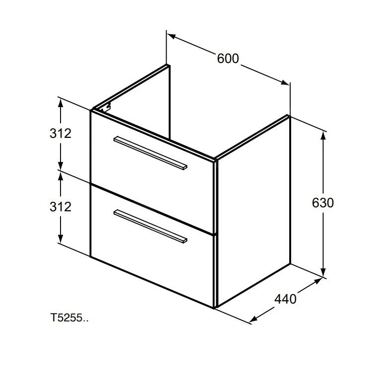 Ideal Standard I.Life A - Wastafelonderkast, 600x440x630 Mm, 2 Laden, Coffee Eiken T5255NW 2 Ideal Standard I.Life A - Wastafelonderkast, 600x440x630 Mm, 2 Laden, Coffee Eiken T5255NW - Afbeelding 2