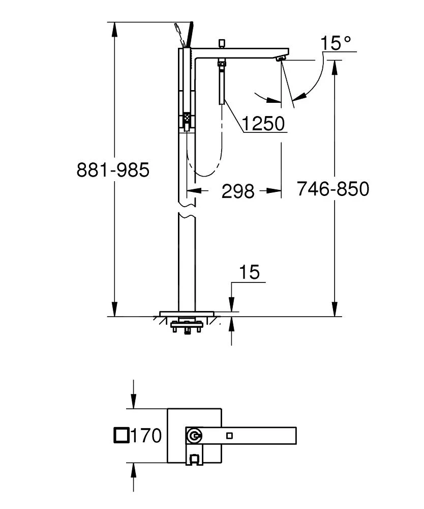Grohe Eurocube Joy - Vrijstaande Badkraan Met Draaibare Uitloop, Chroom 23667001 2 Grohe Eurocube Joy - Vrijstaande Badkraan Met Draaibare Uitloop, Chroom 23667001 - Afbeelding 2