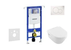 Geberit Duofix - Inbouwreservoir Voor Hangend Toilet Met SIGMA01 Bedieningsknop, Alpine Wit + Villeroy Boch - Hangend Toilet En Wc-bril, DirectFlush, SoftClose, CeramicPlus 111.355.00.5 NB1