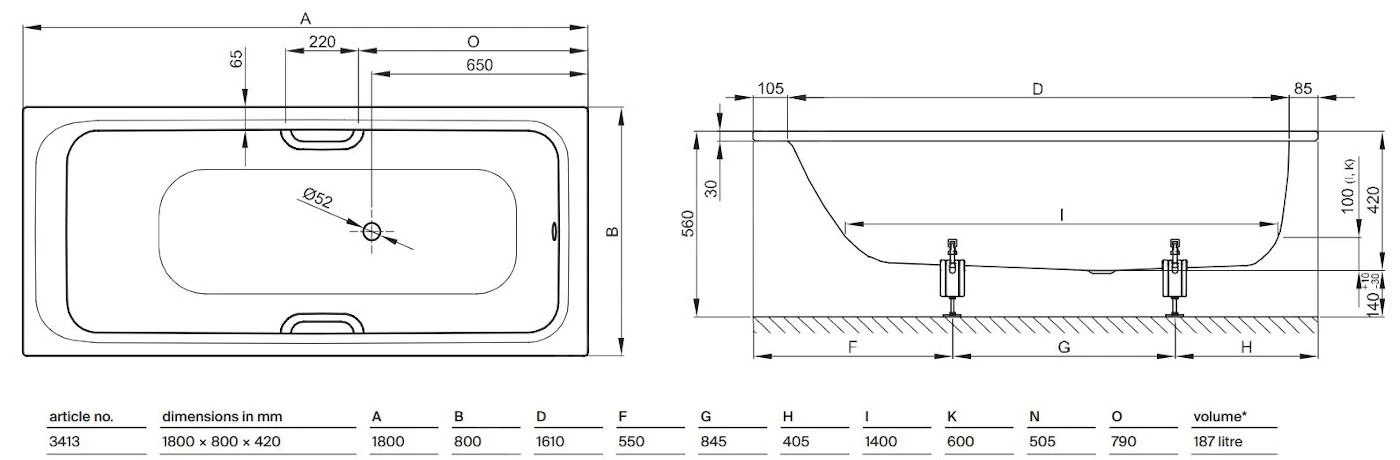 Bette Select - Inbouwbad 1800x800 Mm, Wit 3413-000 2 Bette Select - Inbouwbad 1800x800 Mm, Wit 3413-000 - Afbeelding 2