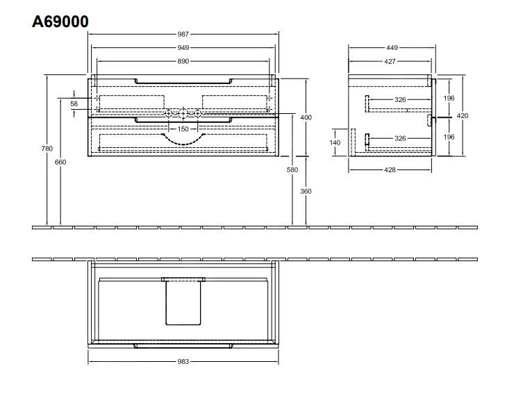 Villeroy & Boch Subway 2.0 - Wastafelkast, 987x420x449 Mm, 2 Laden, Glossy Grey A69000FP 2 Villeroy & Boch Subway 2.0 - Wastafelkast, 987x420x449 Mm, 2 Laden, Glossy Grey A69000FP - Afbeelding 2